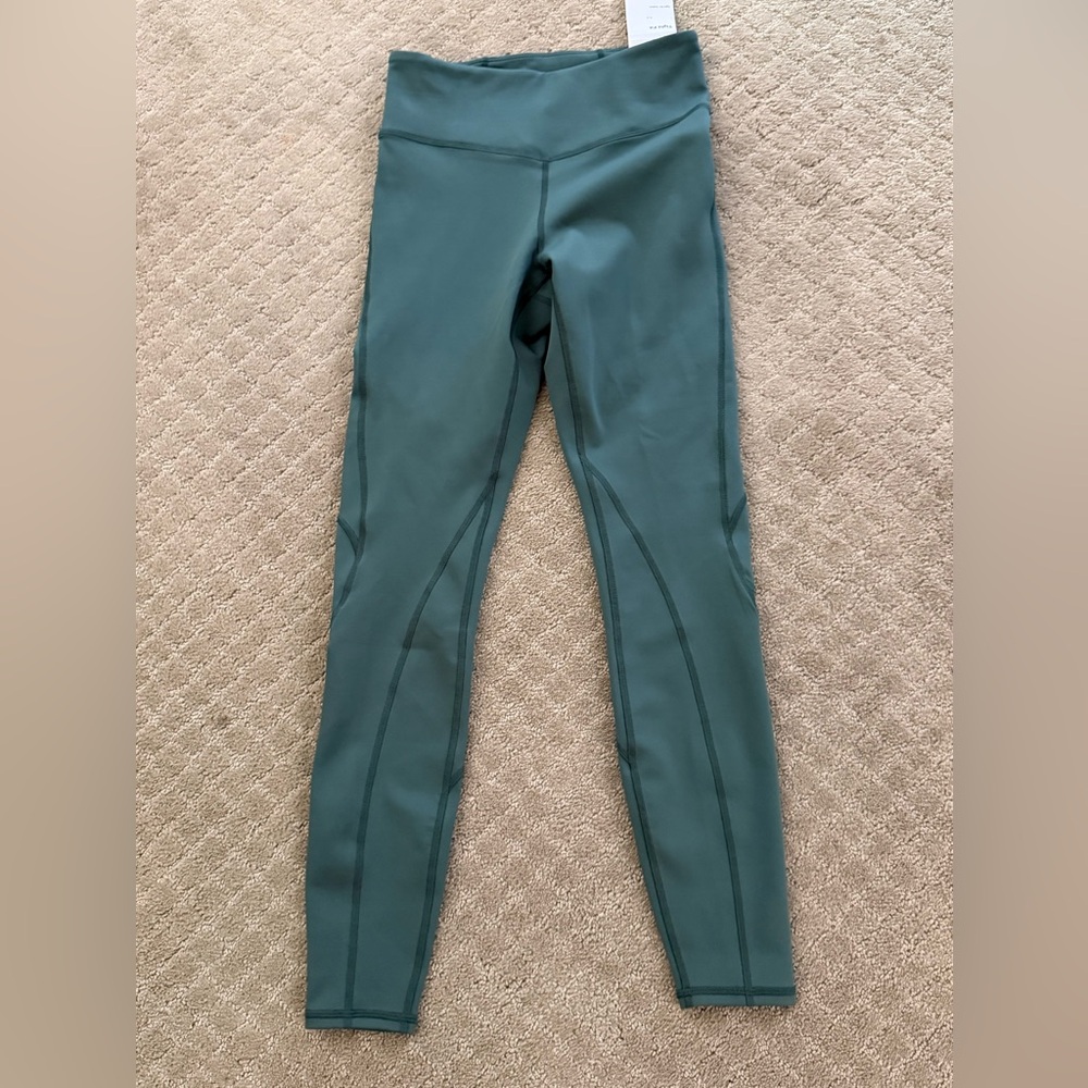 Jordan High-Waist Seam-Detail Leggings in Teal Green